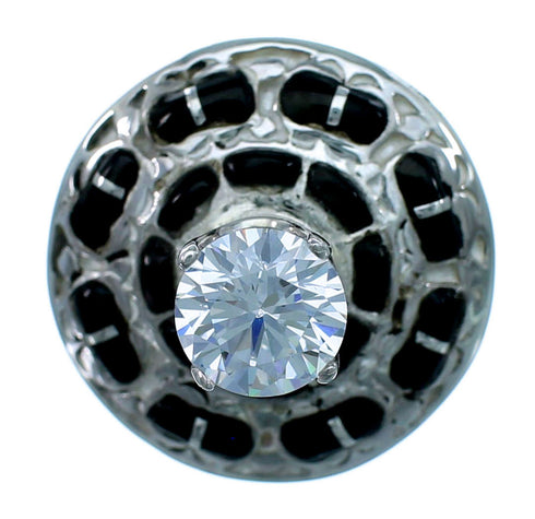 Onyx Sterling Silver Cubic Zirconia Ring Size 6-1/2 LX113142